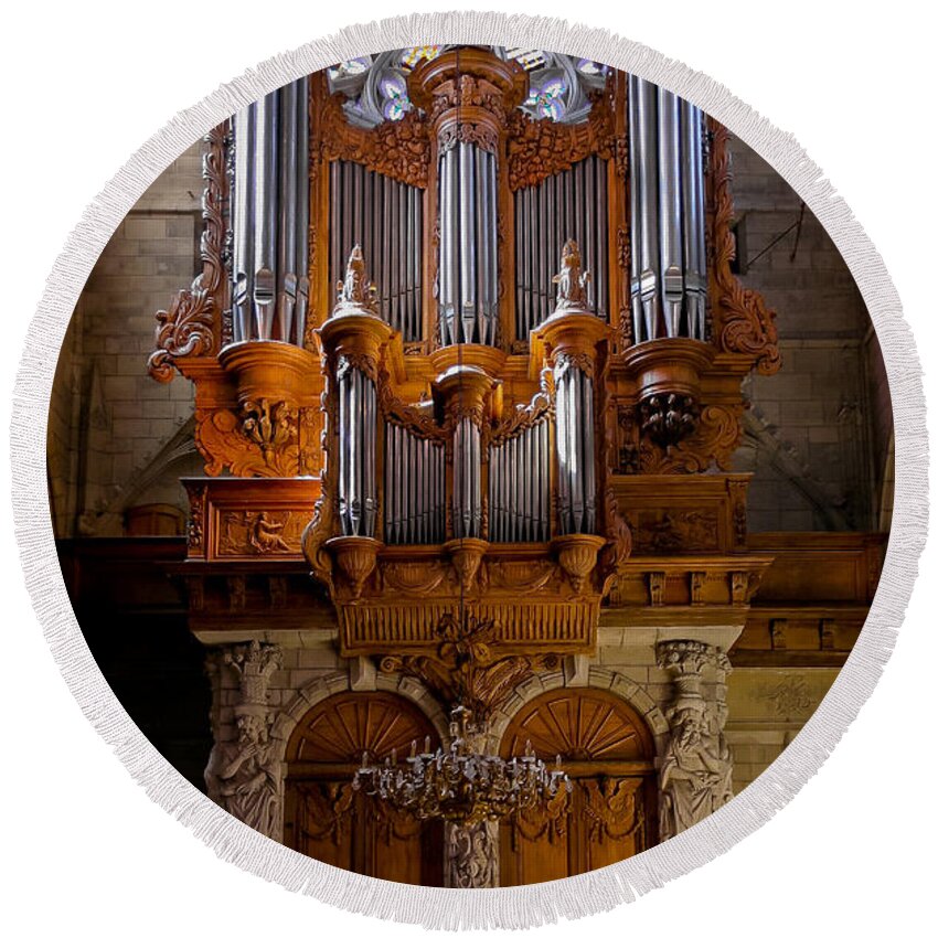 Beziers Round Beach Towel featuring the photograph Beziers pipe organ by Jenny Setchell