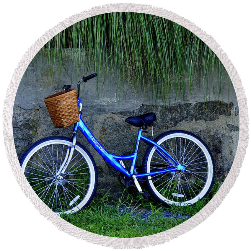 New England Round Beach Towel featuring the photograph Bicycle at Rest by Caroline Stella