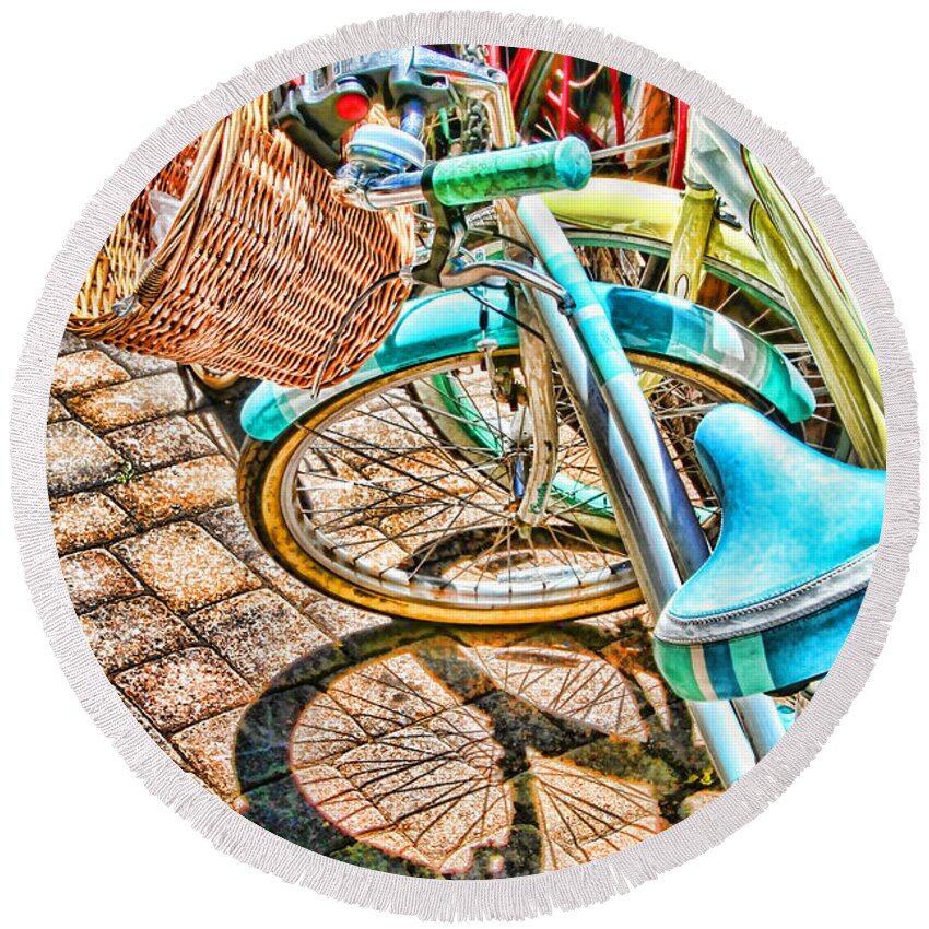 Bicycle Round Beach Towel featuring the photograph Bicycle Blue By Diana Sainz by Diana Raquel Sainz