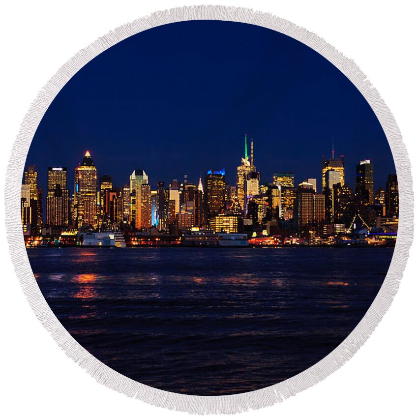 Best New York Skyline Photos Round Beach Towel featuring the photograph Big Apple Skyline from New Jersey by Mitchell R Grosky