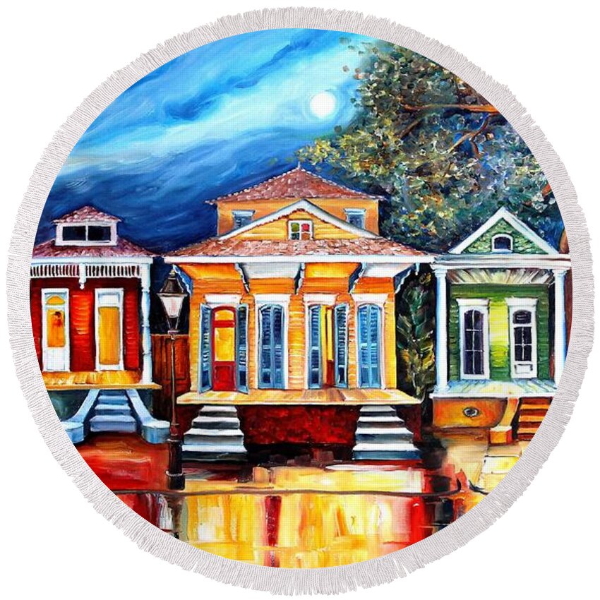 New Orleans Round Beach Towel featuring the painting Big Easy Shotguns by Diane Millsap