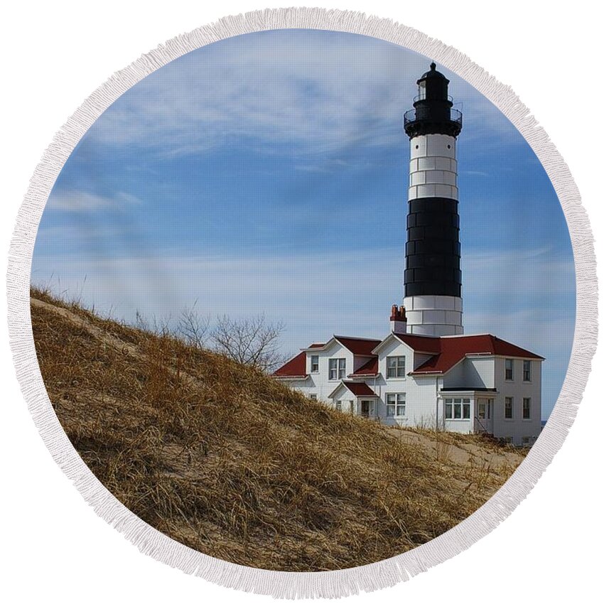 Lighthouse Round Beach Towel featuring the photograph Big Sable by Randy Pollard