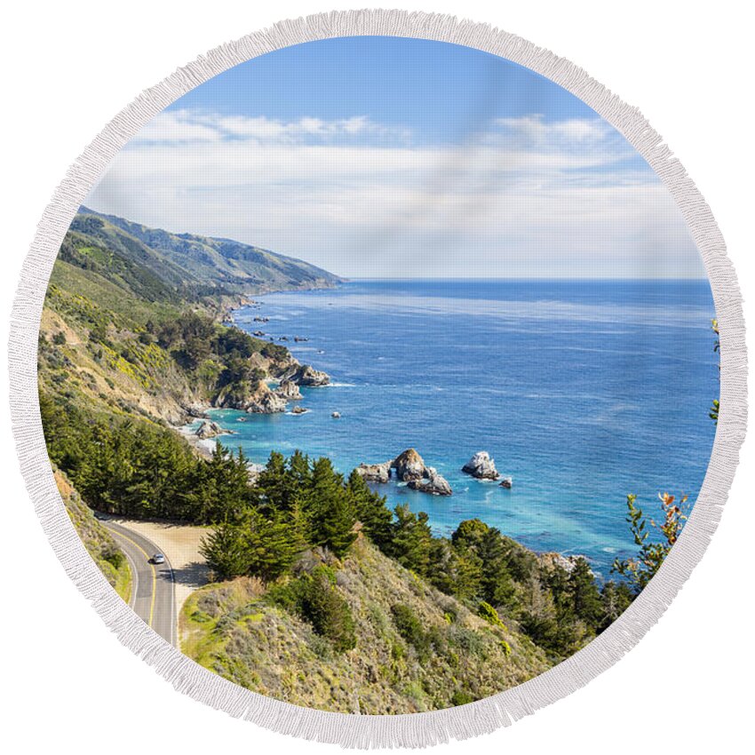 Big Sur Round Beach Towel featuring the photograph Big Sur California coastline from above by Ken Brown