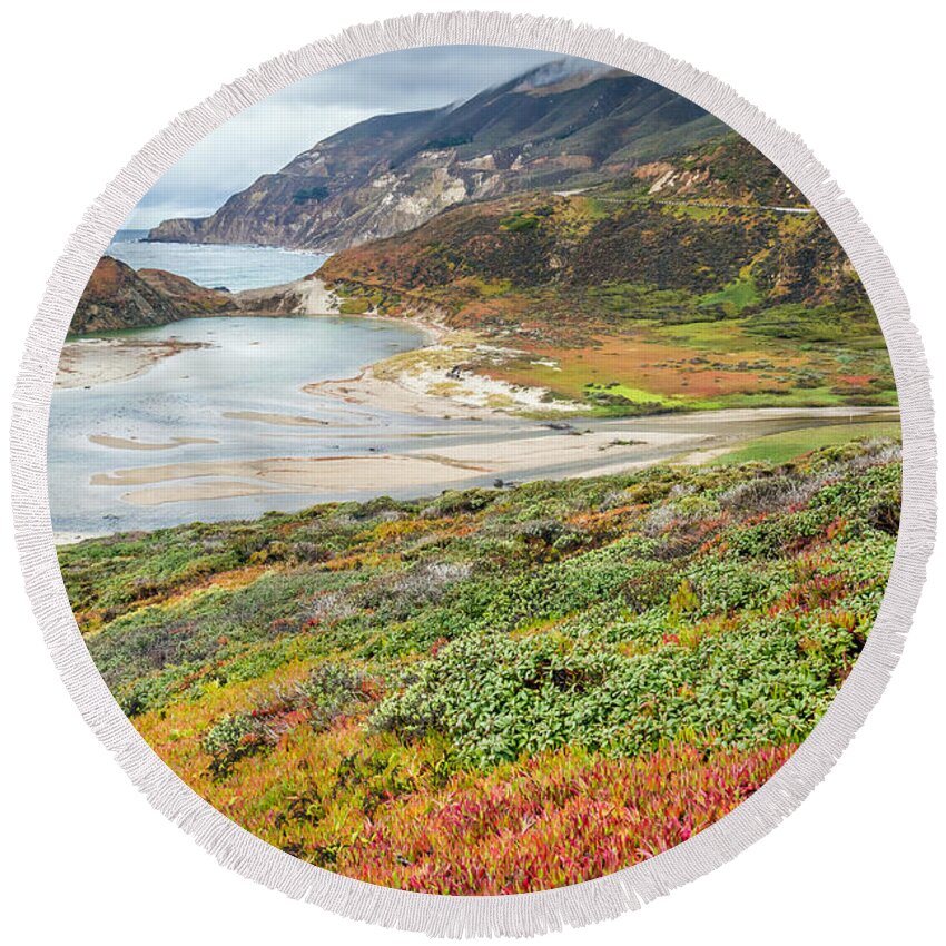 Big Sur Round Beach Towel featuring the photograph Big Sur California in Autumn by Pierre Leclerc Photography