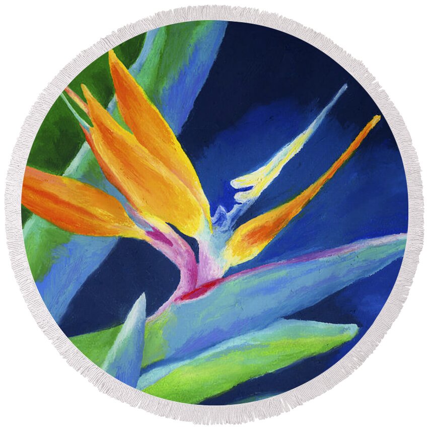 Flower Round Beach Towel featuring the painting Bird of Paradise by Stephen Anderson