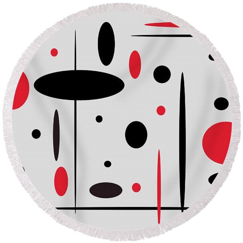 Black Round Beach Towel featuring the painting Black and Red by Christina Wedberg