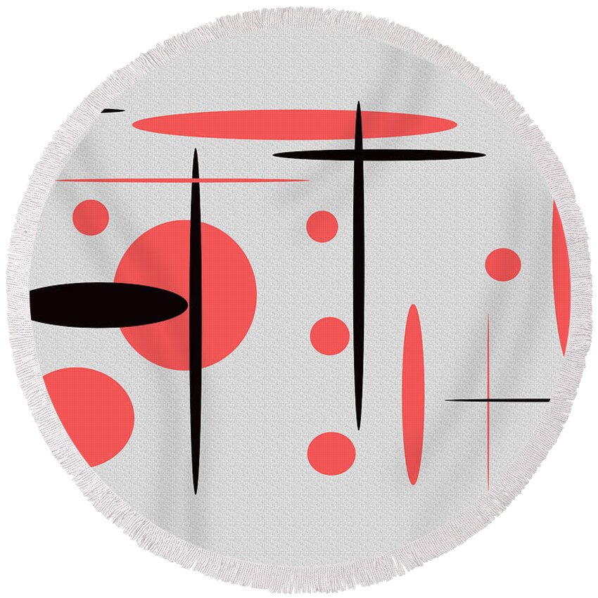 Abstract Round Beach Towel featuring the painting Black and Red No. 2 by Christina Wedberg