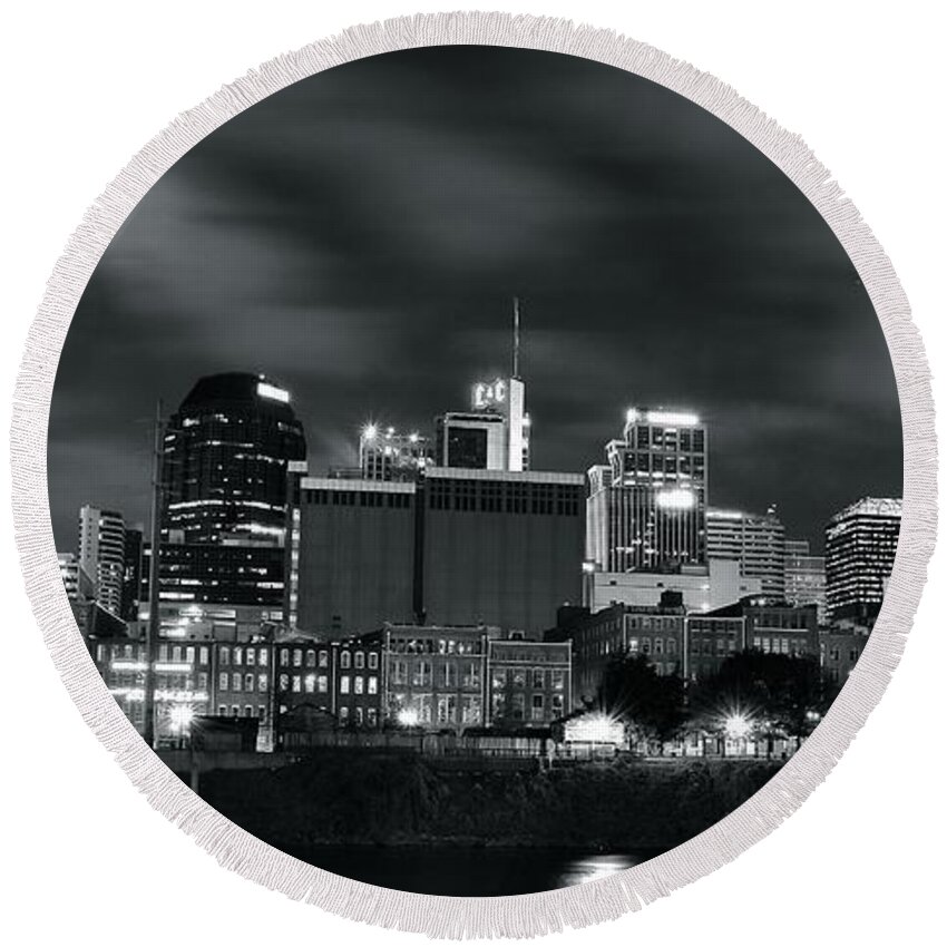 Nashville Round Beach Towel featuring the photograph Black and White Nashville by Frozen in Time Fine Art Photography