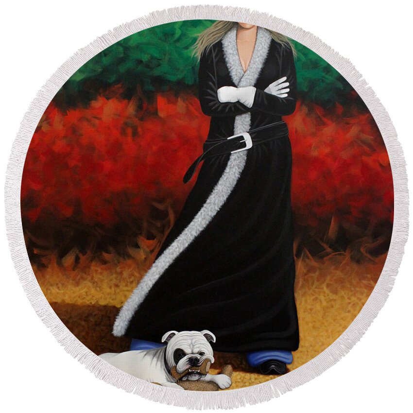 Dog Painting Round Beach Towel featuring the painting Black Eyed Bully by Lance Headlee