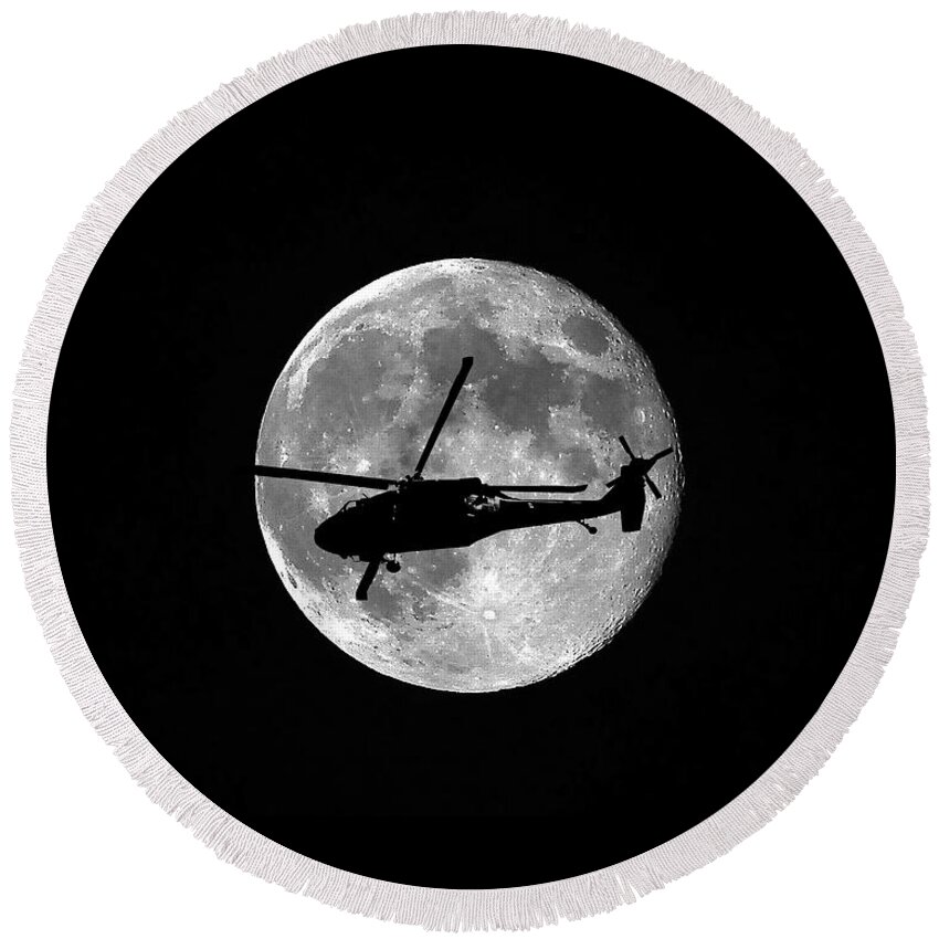 Aircraft Round Beach Towel featuring the photograph Black Hawk Moon Vertical by Al Powell Photography USA