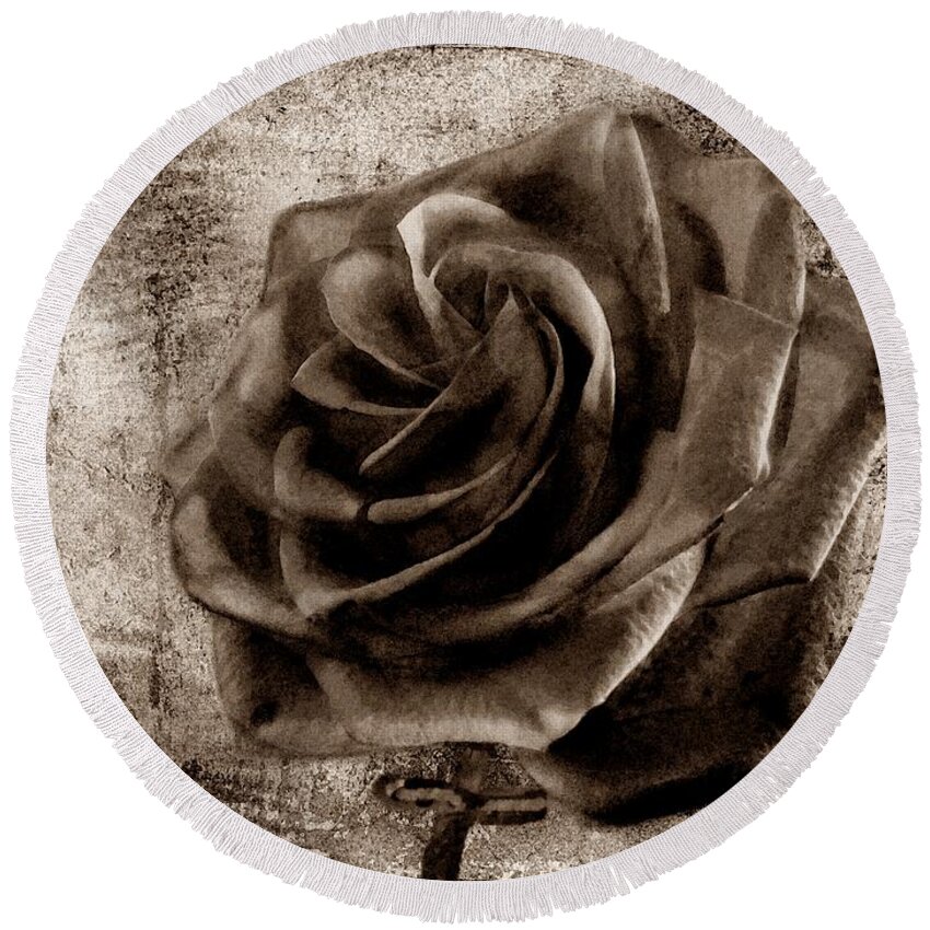 Rose Round Beach Towel featuring the photograph Black Rose Eternal Sepia by David Dehner