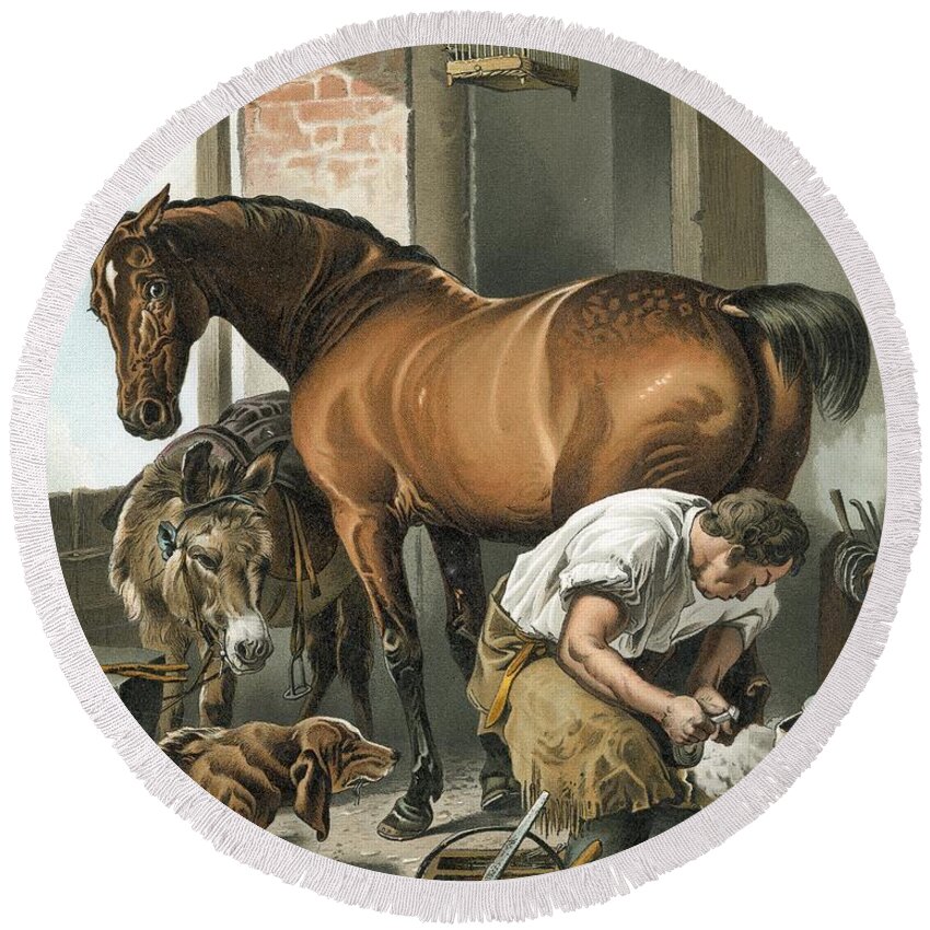 Blacksmith Round Beach Towel featuring the painting Blacksmith by Edwin Landseer