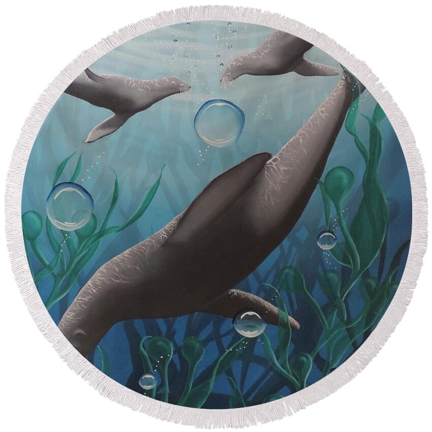 Aquatic Round Beach Towel featuring the painting Bliss by Dianna Lewis