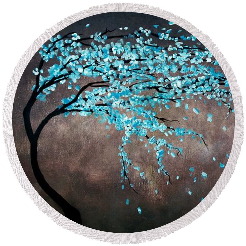 Cherry Blossoms Round Beach Towel featuring the painting Blossoms In The Wind by Michael Grubb