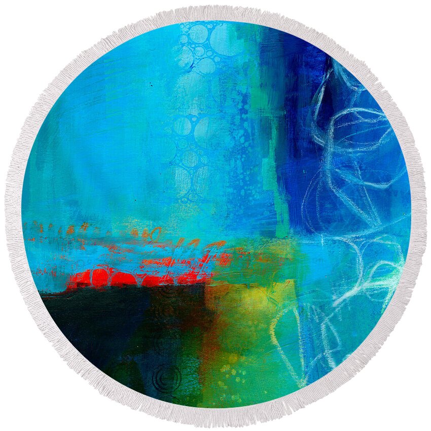 Blue Round Beach Towel featuring the painting Blue #2 by Jane Davies