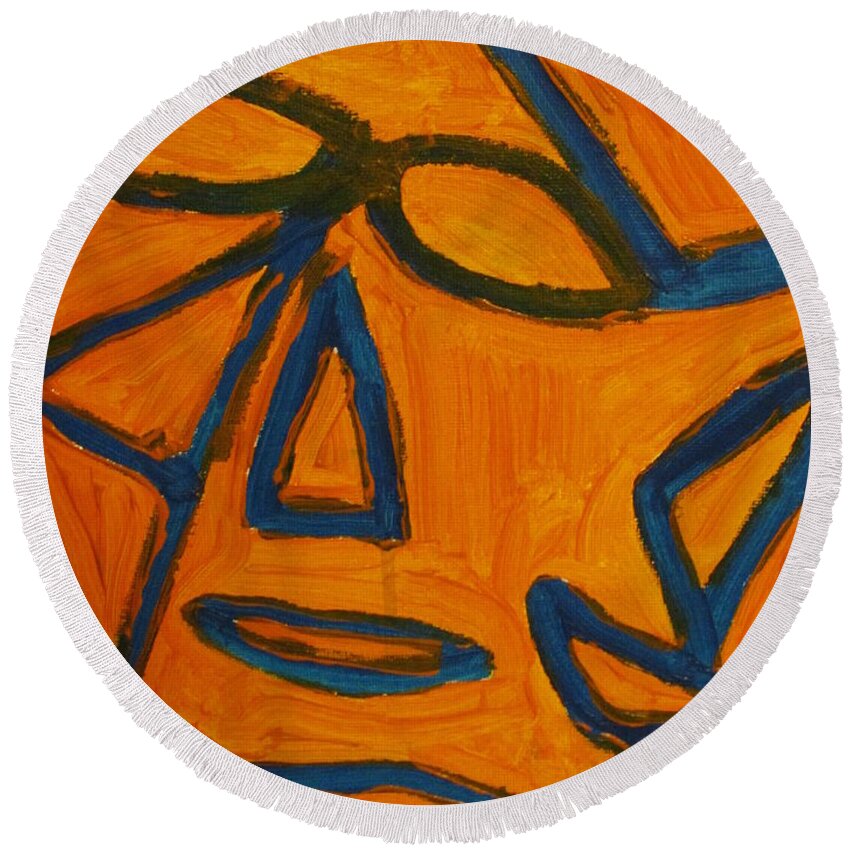 Blue Round Beach Towel featuring the painting Blue And Orange by Shea Holliman
