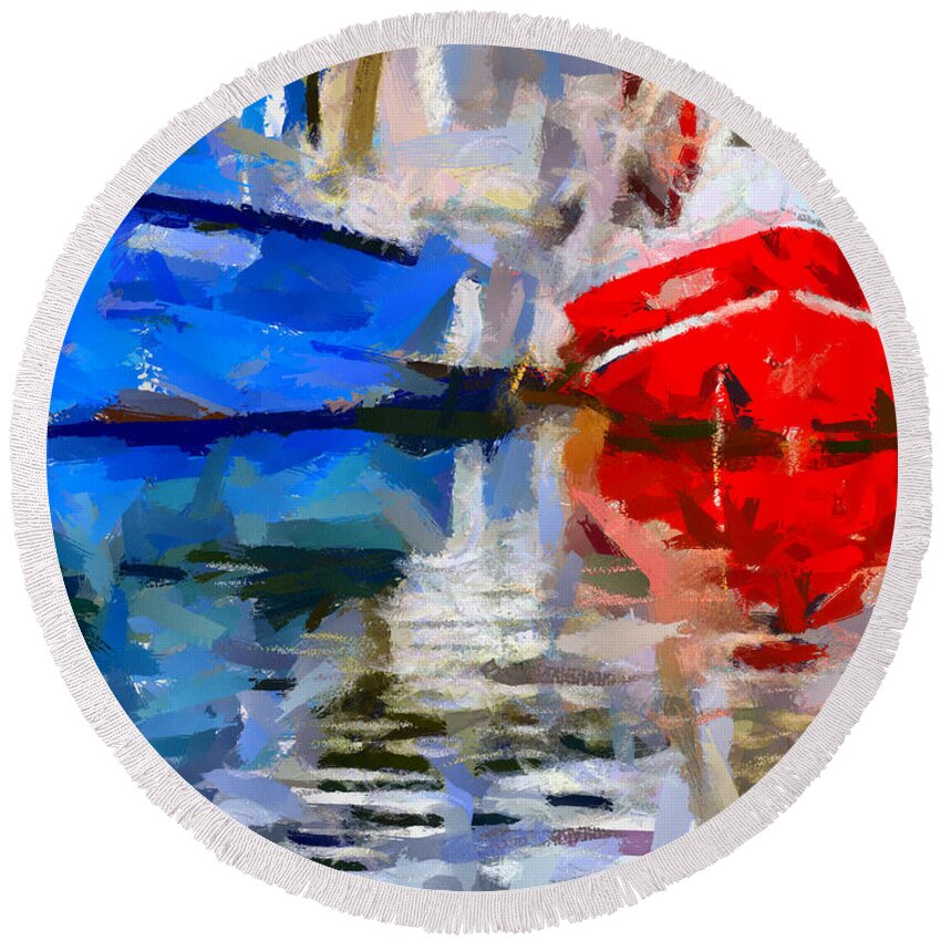 Seascape Round Beach Towel featuring the painting Blue and Red by Dragica Micki Fortuna