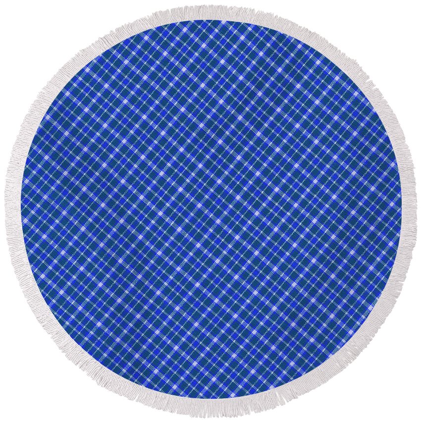 Pattern Round Beach Towel featuring the photograph Blue And White Diagonal Plaid Pattern Cloth Background by Keith Webber Jr