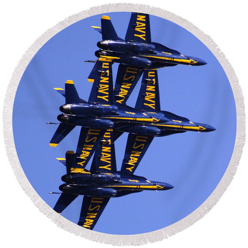 Airshows Round Beach Towel featuring the photograph Blue Angels II by Bill Gallagher