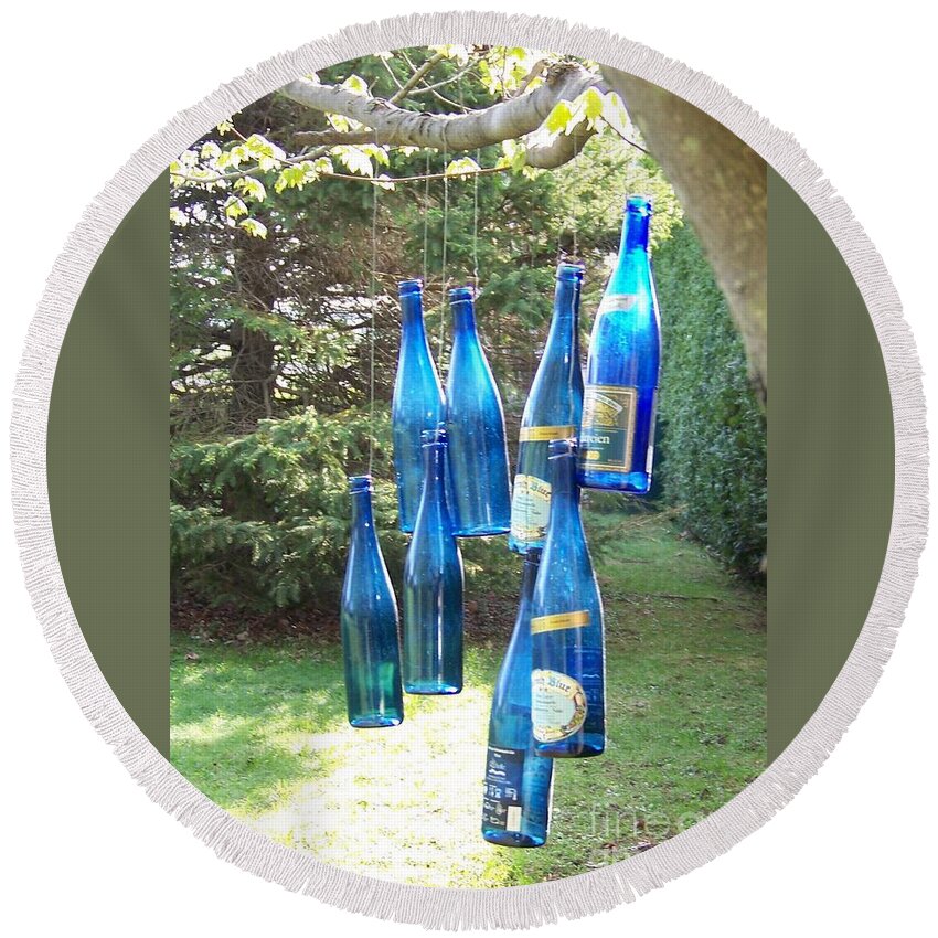 Trees Round Beach Towel featuring the photograph Blue Bottle Tree by Jackie Mueller-Jones