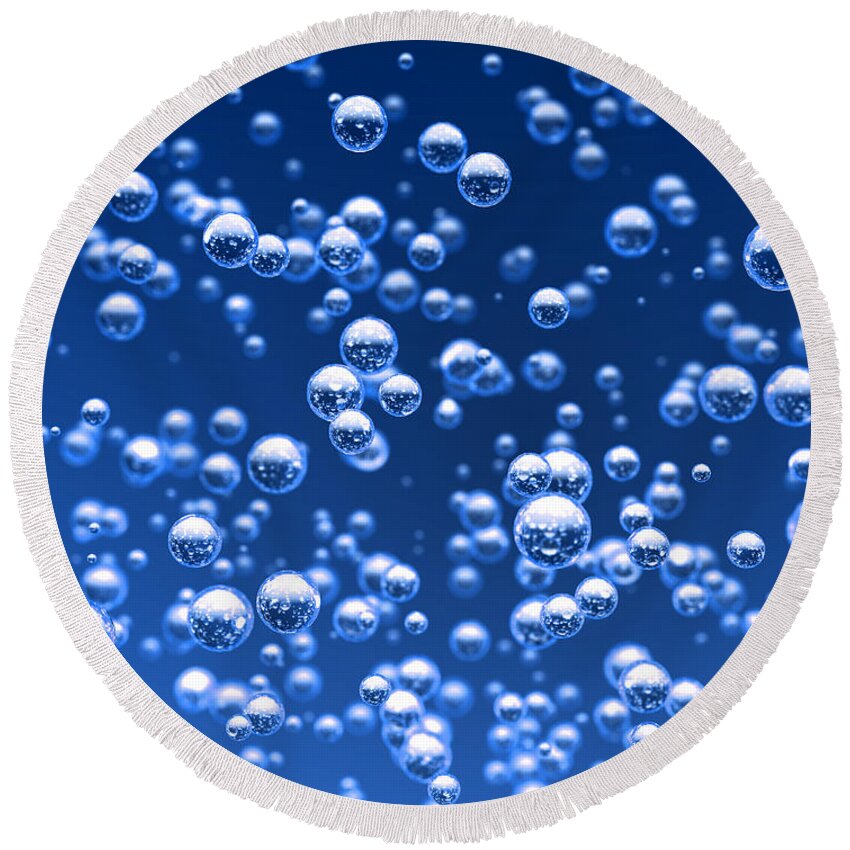 Bubble Round Beach Towel featuring the digital art Blue bubbles by Bruno Haver
