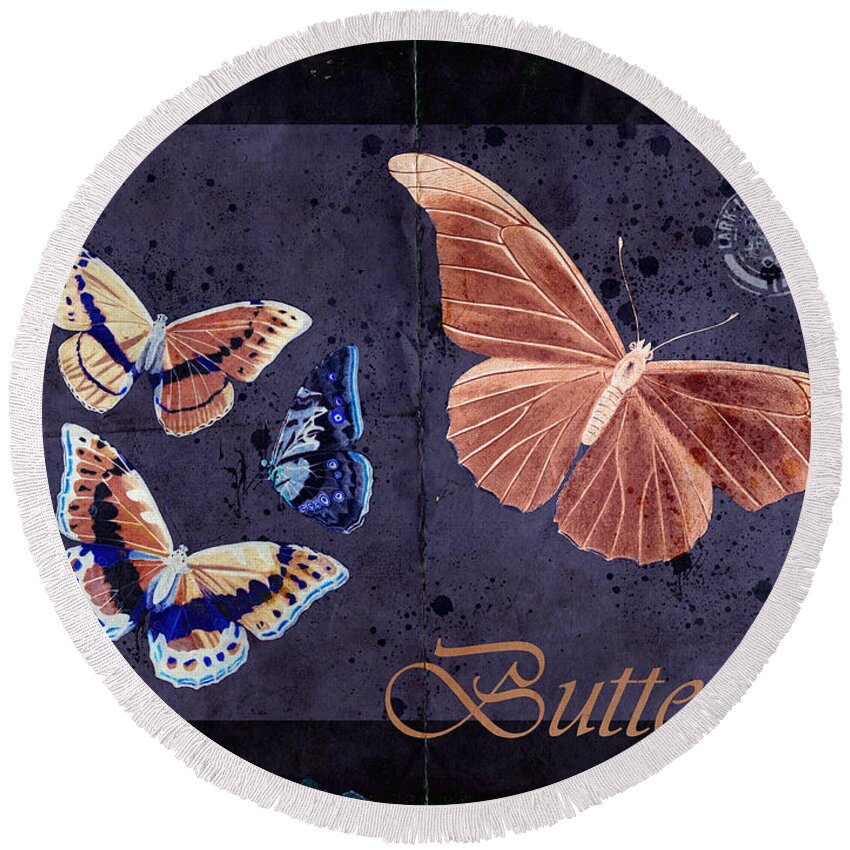 Butterflies Round Beach Towel featuring the digital art Blue Butterfly Etc - s044a by Variance Collections
