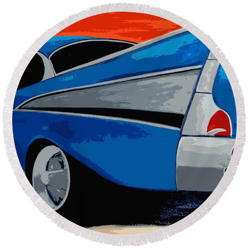 Chevy Round Beach Towel featuring the painting 1957 Chevy Bel Air #2 by Katy Hawk