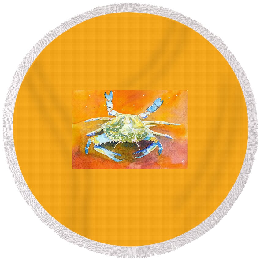 Crab Round Beach Towel featuring the painting Blue Crab by Anne Marie Brown