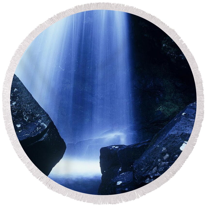 Waterfalls Round Beach Towel featuring the photograph Blue Falls by Rodney Lee Williams