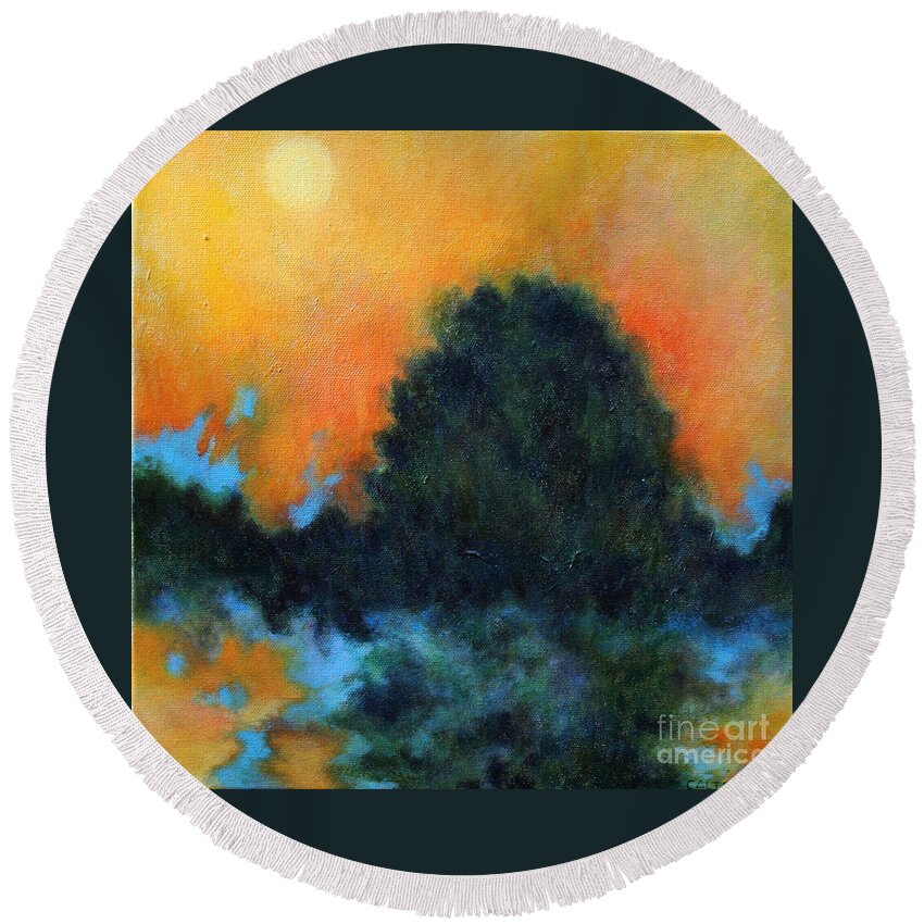 Landscape Round Beach Towel featuring the painting Blue Flame by Alison Caltrider