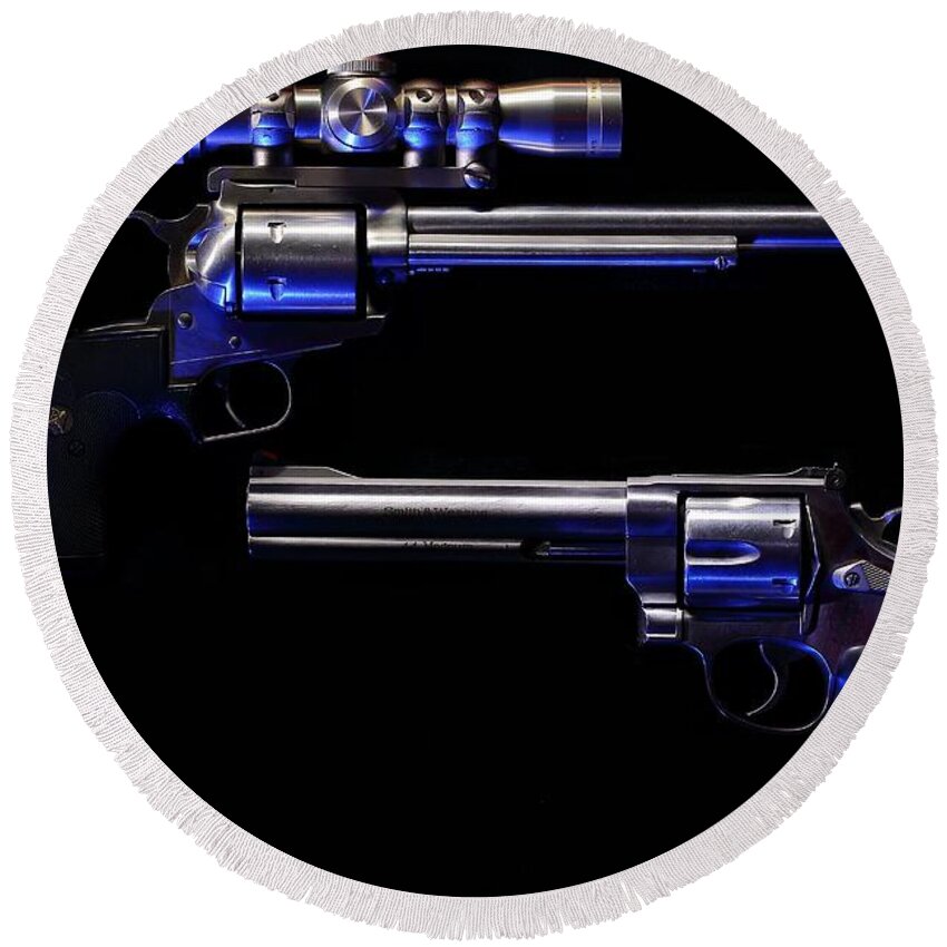 44 Magnum Round Beach Towel featuring the photograph Blue Kissed Pistols by David Andersen