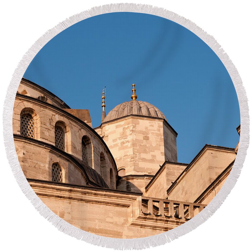 Istanbul Round Beach Towel featuring the photograph Blue Mosque Angles And Curves 02 by Rick Piper Photography