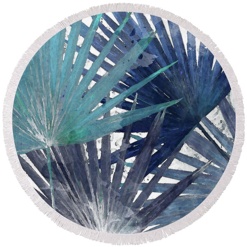 Blue Round Beach Towel featuring the mixed media Blue Organic II by Patricia Pinto