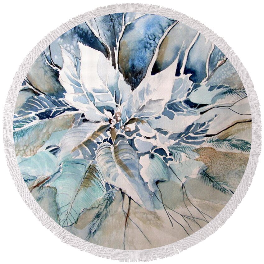 Poinsettia Round Beach Towel featuring the painting Blue Poinsettia by Mindy Newman
