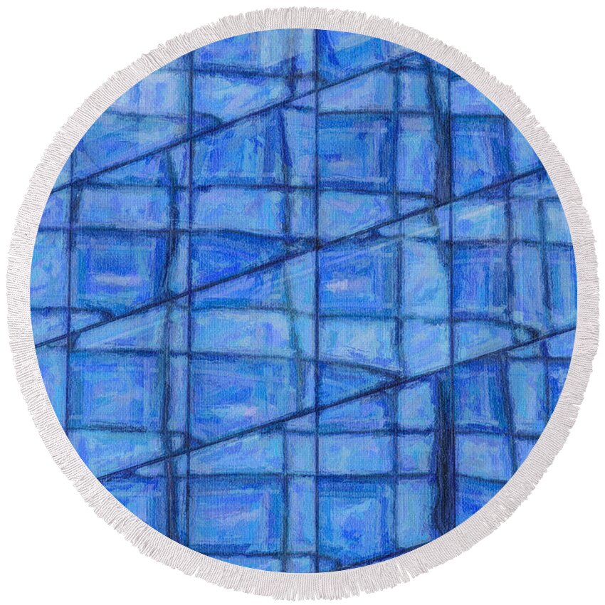 Blue Round Beach Towel featuring the digital art Blue Reflections by Liz Leyden