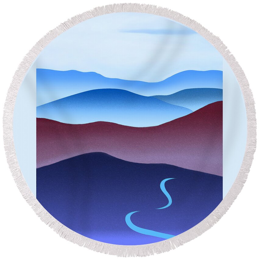 Crane Round Beach Towel featuring the painting Blue Ridge Blue Road by Catherine Twomey
