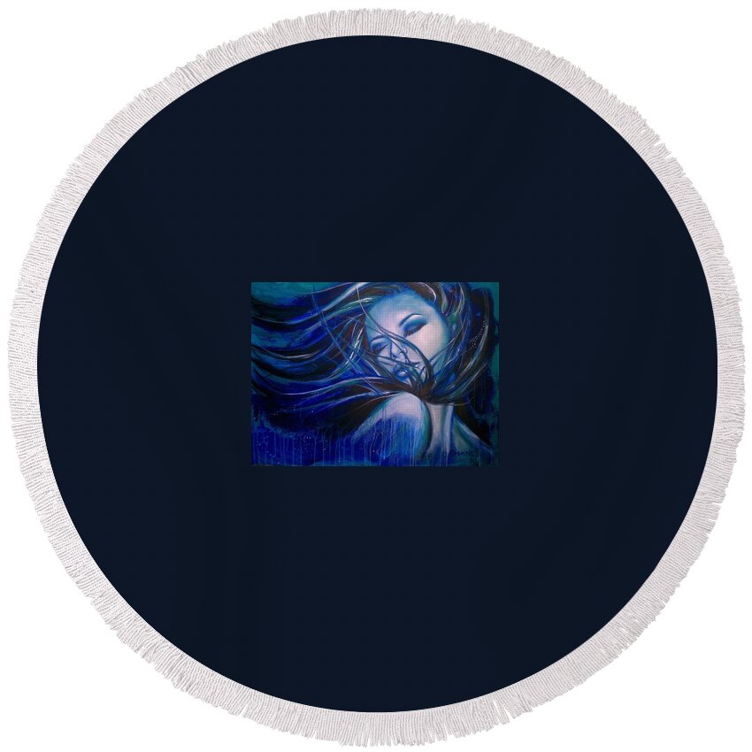  Round Beach Towel featuring the painting Blue by Robyn Chance