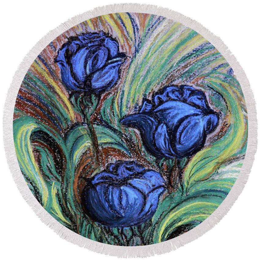 Flowers Round Beach Towel featuring the drawing Blue Roses by Jasna Dragun