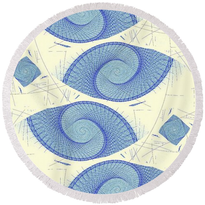 Malakhova Round Beach Towel featuring the digital art Blue Shells by Anastasiya Malakhova