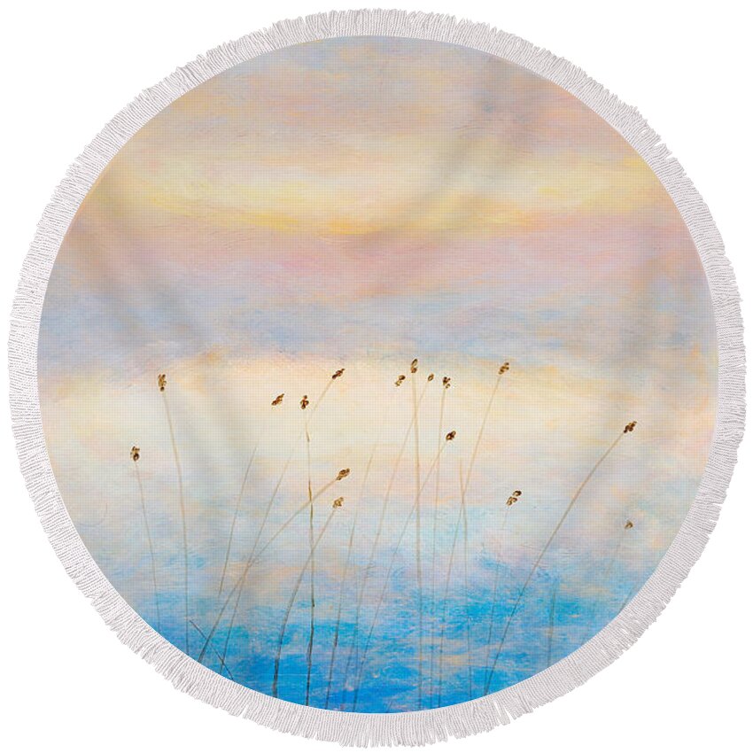  Acrylic Paintings Round Beach Towel featuring the painting Blue Sunrise by Martin Capek