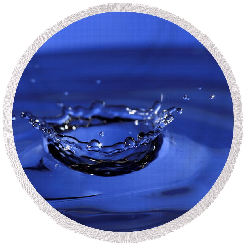 Water Drop Round Beach Towel featuring the photograph Blue Water Splash by Anthony Sacco