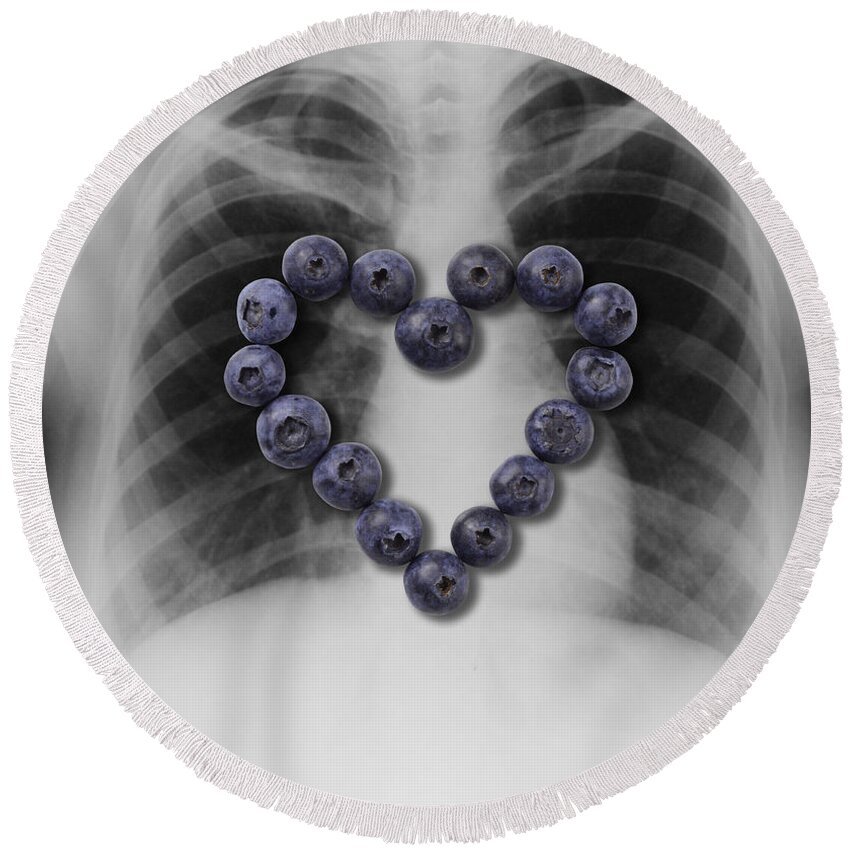 X-ray Round Beach Towel featuring the photograph Blueberries, Heart Healthy Food by Gwen Shockey