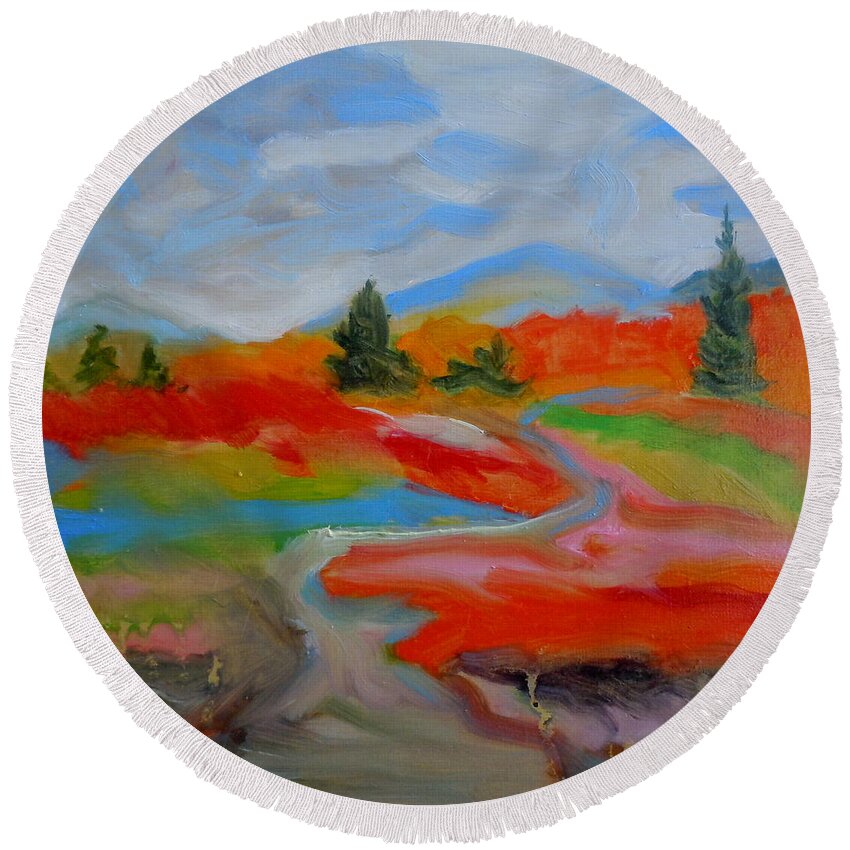 Oil Painting Round Beach Towel featuring the painting Blueberry Fields Maine by Francine Frank