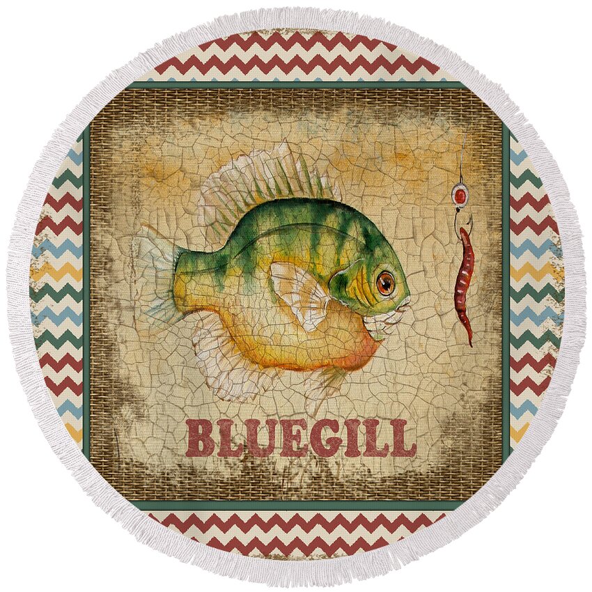 Acrylic Painting Round Beach Towel featuring the painting Bluegill-Chevron by Jean Plout