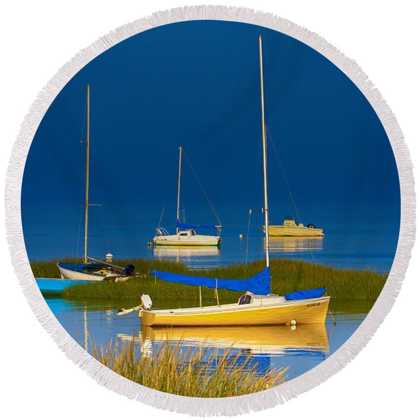 Boats Round Beach Towel featuring the photograph Boat Meadow by Darius Aniunas