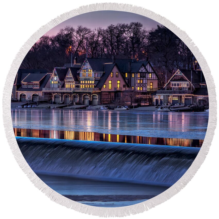 Boat House Row Round Beach Towel featuring the photograph Boathouse Row by Susan Candelario