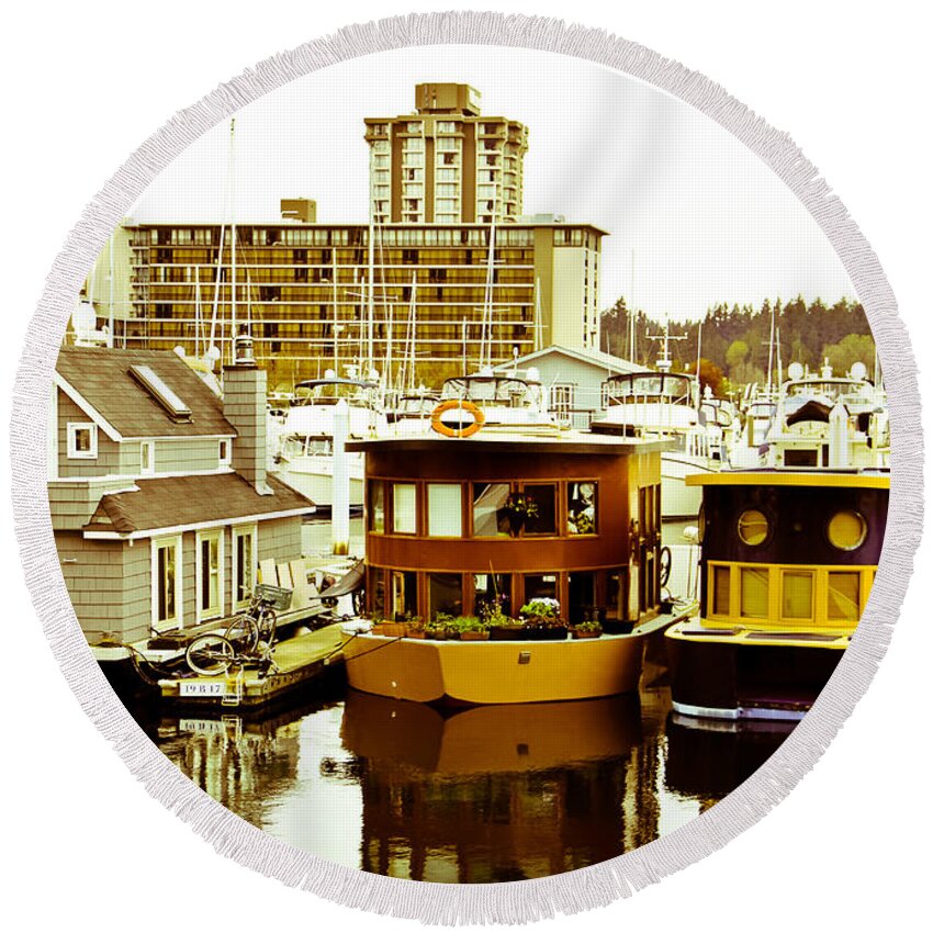 Boats Round Beach Towel featuring the photograph Boathouses by Eti Reid