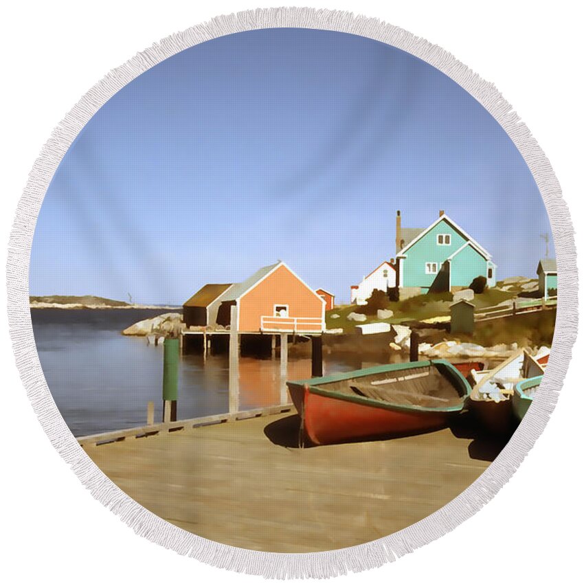 Canoes Round Beach Towel featuring the photograph Boats Vintage by Cathy Anderson