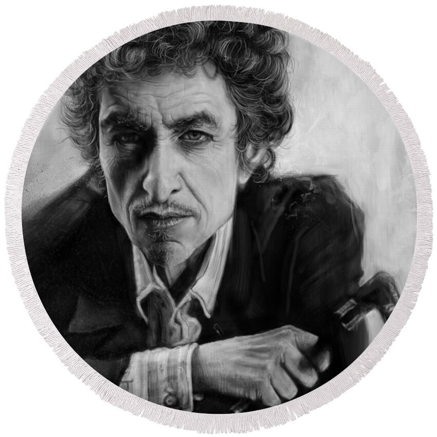 Bob Dylan Round Beach Towel featuring the digital art Bob Dylan by Andre Koekemoer