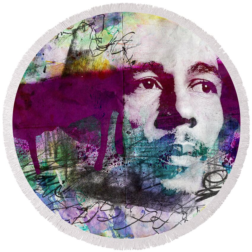 Bob Round Beach Towel featuring the painting Bob Marley One Love by Jonas Luis